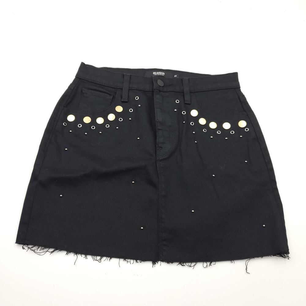 Hudson Viper Studded Denim Mini Skirt in Black Size 25